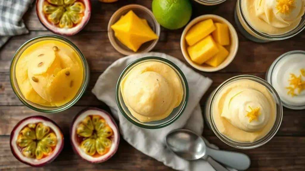 variações do sorbet cremoso de maracujá e limão
